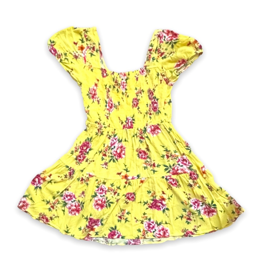 Beautiful Lightweight Breanna Puff Sleeve Yellow Bohemian Floral Mini Dress - Picture 9 of 13
